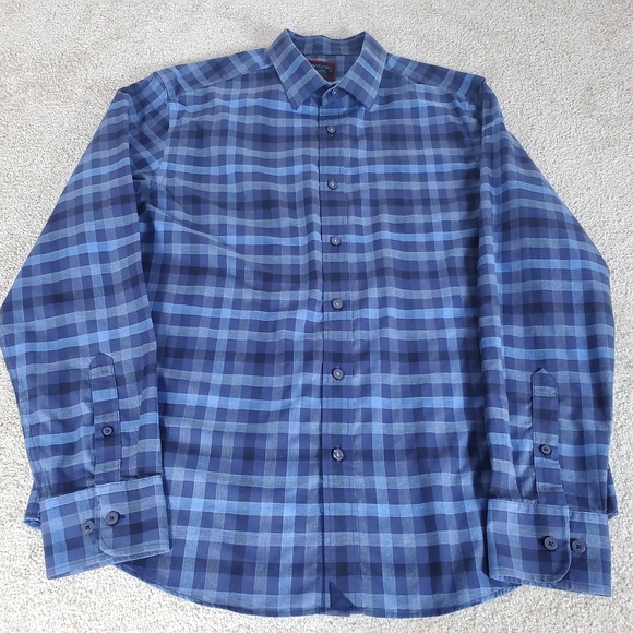 UNTUCKit Walton WF Men's Button Up Shirt Large Long Sleeve Blue Plaid - Picture 2 of 14